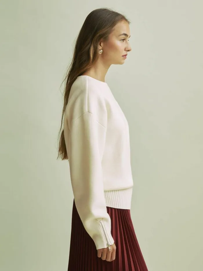 REISS Sweaters Women Florere Wool Blend Boxy Blouson Sleeve Jumper Vanilla