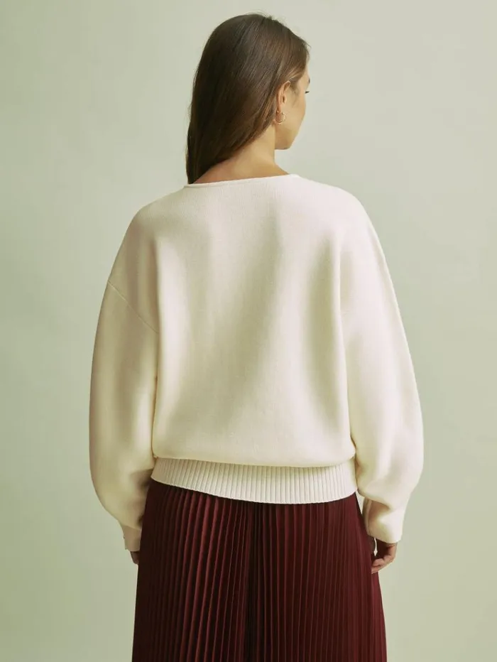 REISS Sweaters Women Florere Wool Blend Boxy Blouson Sleeve Jumper Vanilla
