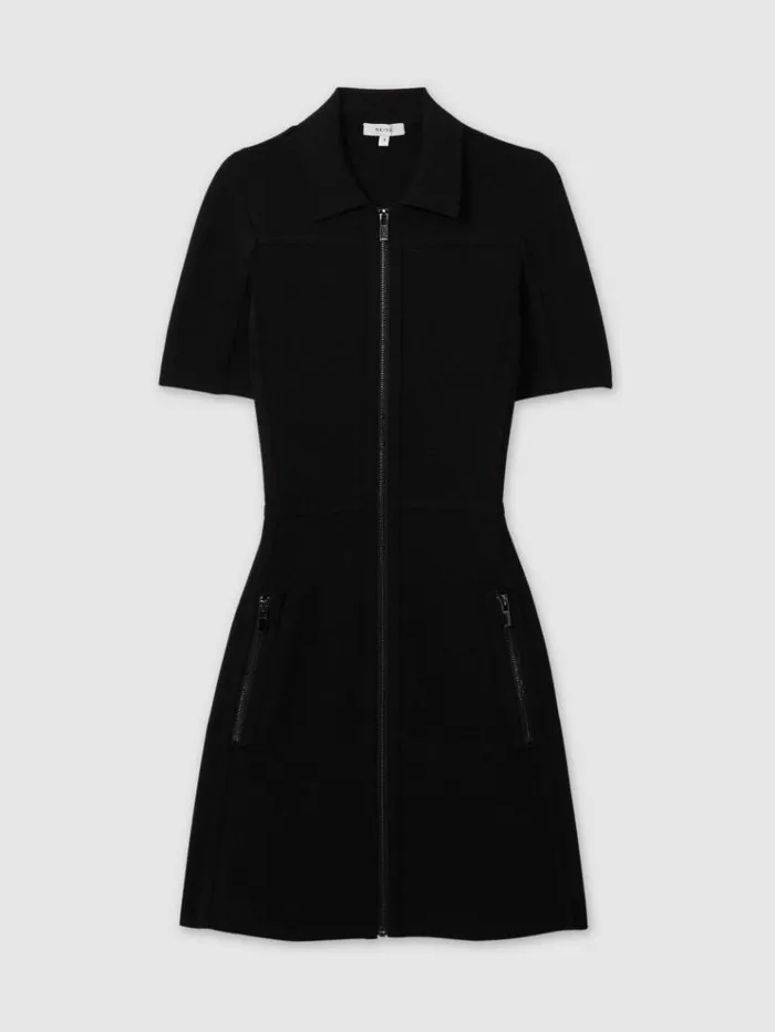 REISS Sweaters Women Knitted ZipFront Mini Dress Black