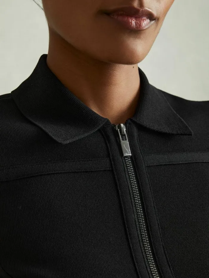 REISS Sweaters Women Knitted ZipFront Mini Dress Black