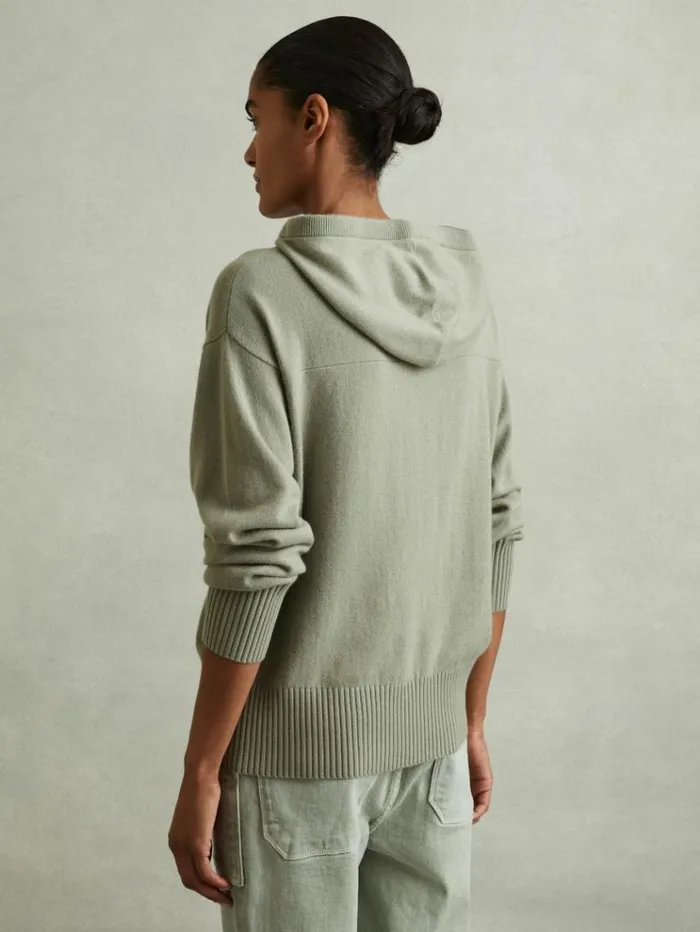 REISS Sweaters Women Wool Blend Drawstring Hoodie With Cashmere Sage