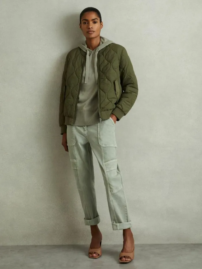 REISS Sweaters Women Wool Blend Drawstring Hoodie With Cashmere Sage