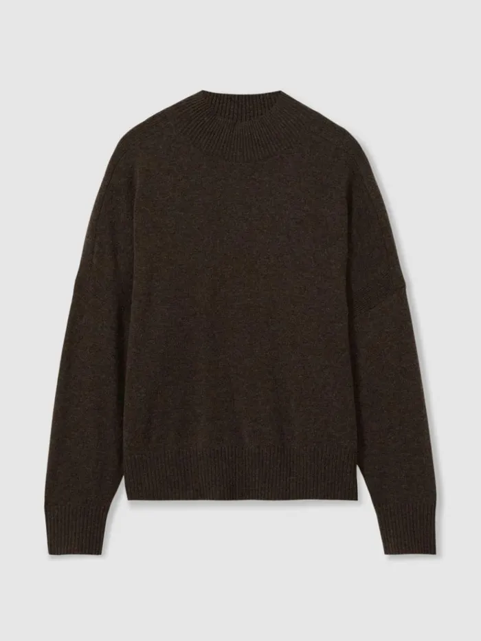 REISS Sweaters Women Wool Blend Funnel Neck Jumper Chocolate