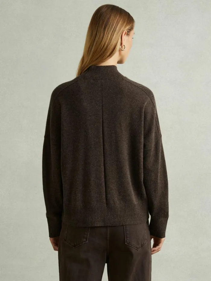 REISS Sweaters Women Wool Blend Funnel Neck Jumper Chocolate