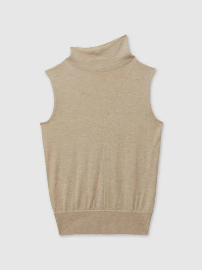 REISS Sweaters Women Wool Slouched Sleeveless Top Neutral