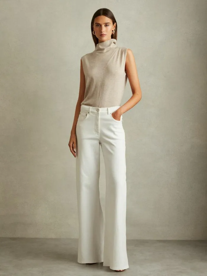REISS Sweaters Women Wool Slouched Sleeveless Top Neutral