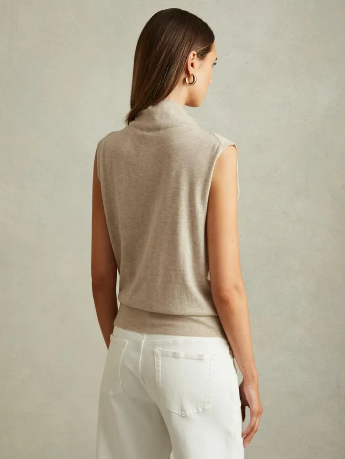 REISS Sweaters Women Wool Slouched Sleeveless Top Neutral