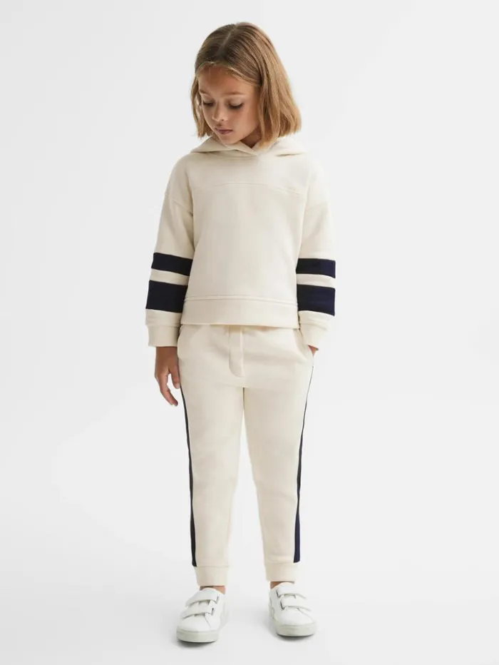 REISS Sweats and Hoodies Children Cotton Blend Colourblock Hoodie And Joggers Set Ecru REISS Sweats and Hoodies Children Cotton Blend Colourblock Hoodie And Joggers Set Ecru