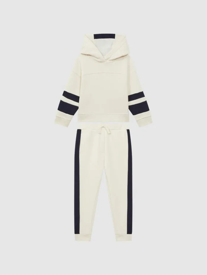 REISS Sweats and Hoodies Children Cotton Blend Colourblock Hoodie And Joggers Set Ecru