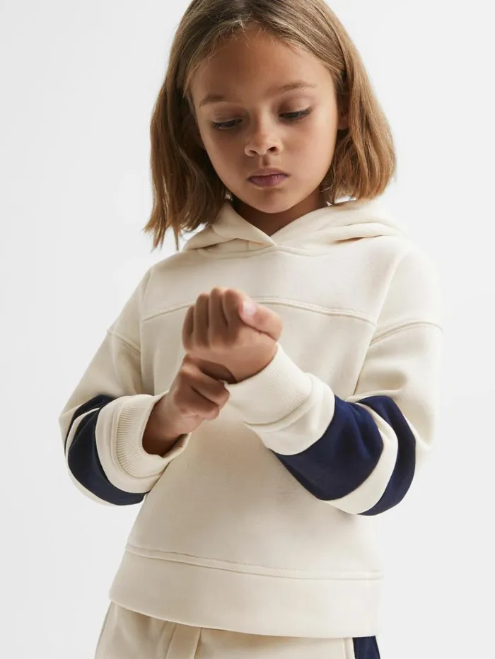 REISS Sweats and Hoodies Children Cotton Blend Colourblock Hoodie And Joggers Set Ecru