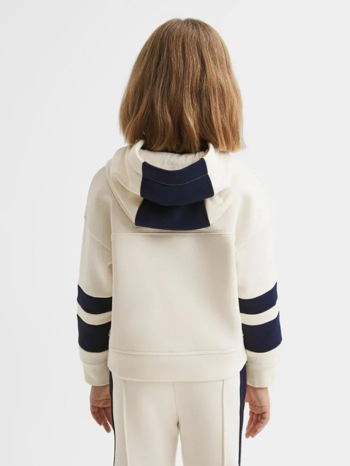 REISS Sweats and Hoodies Children Cotton Blend Colourblock Hoodie And Joggers Set Ecru