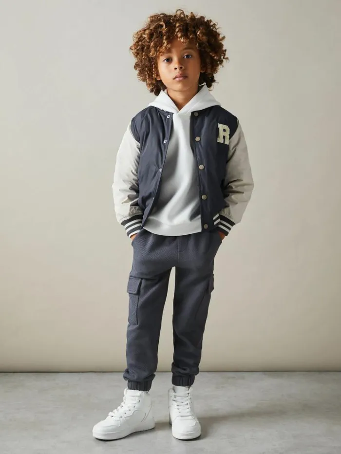 REISS Sweats and Hoodies Children Textured Cotton Blend Drawstring Joggers Steel Blue