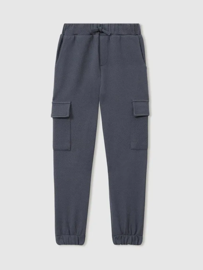 REISS Sweats and Hoodies Children Textured Cotton Blend Drawstring Joggers Steel Blue