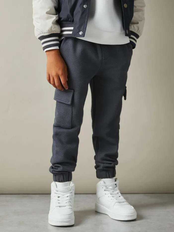 REISS Sweats and Hoodies Children Textured Cotton Blend Drawstring Joggers Steel Blue