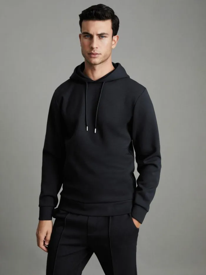 REISS Sweats Hoodies and Joggers Men Interlock Jersey Hoodie Navy Blue