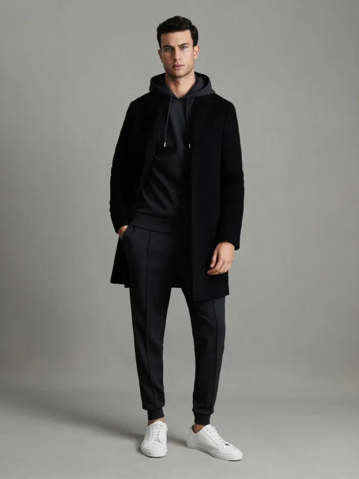 REISS Sweats Hoodies and Joggers Men Interlock Jersey Hoodie Navy Blue REISS Sweats Hoodies and Joggers Men Interlock Jersey Hoodie Navy Blue