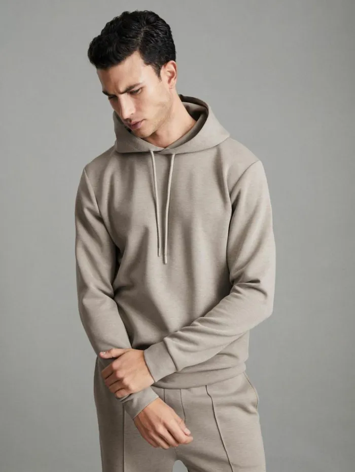 REISS Sweats Hoodies and Joggers Men Interlock Jersey Hoodie Taupe