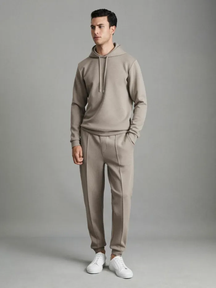 REISS Sweats Hoodies and Joggers Men Interlock Jersey Hoodie Taupe REISS Sweats Hoodies and Joggers Men Interlock Jersey Hoodie Taupe