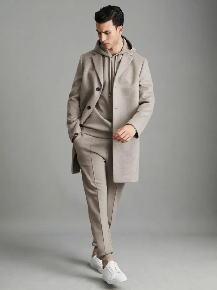 REISS Sweats Hoodies and Joggers Men Interlock Jersey Hoodie Taupe REISS Sweats Hoodies and Joggers Men Interlock Jersey Hoodie Taupe
