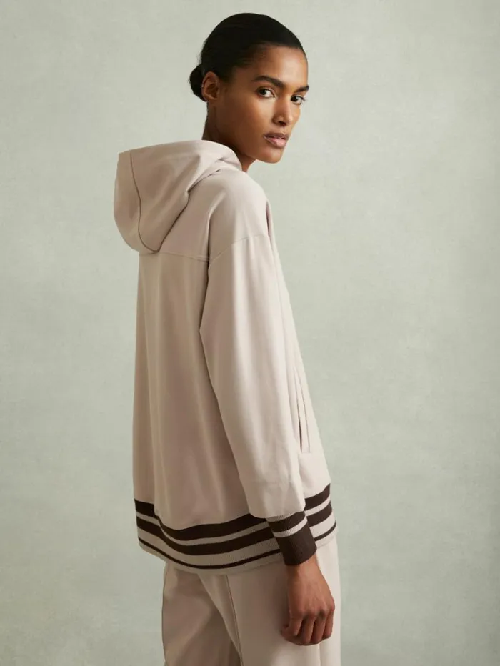 REISS Sweats Hoodies and Joggers Women Drawstring Jersey Hoodie Stone