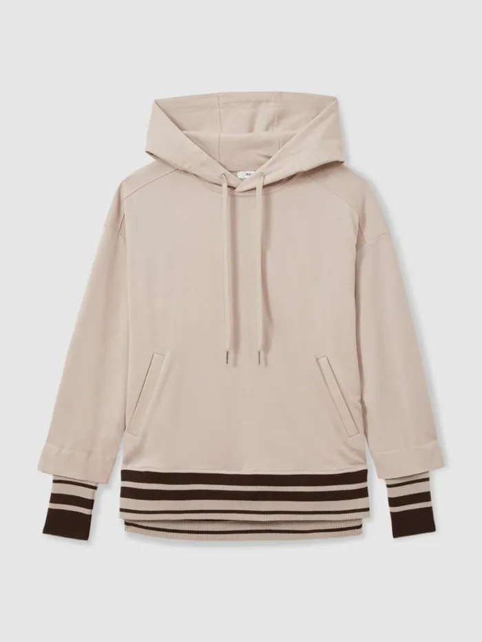 REISS Sweats Hoodies and Joggers Women Drawstring Jersey Hoodie Stone