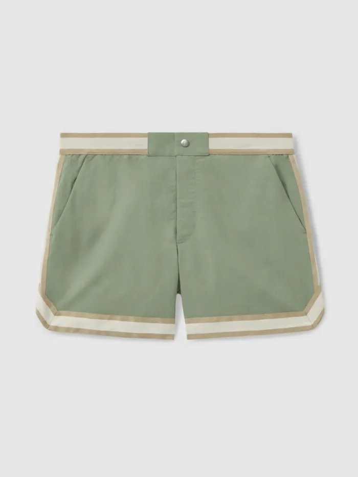 REISS Swimwear Men Ch Elasticated Waist Swim Shorts Sage Green