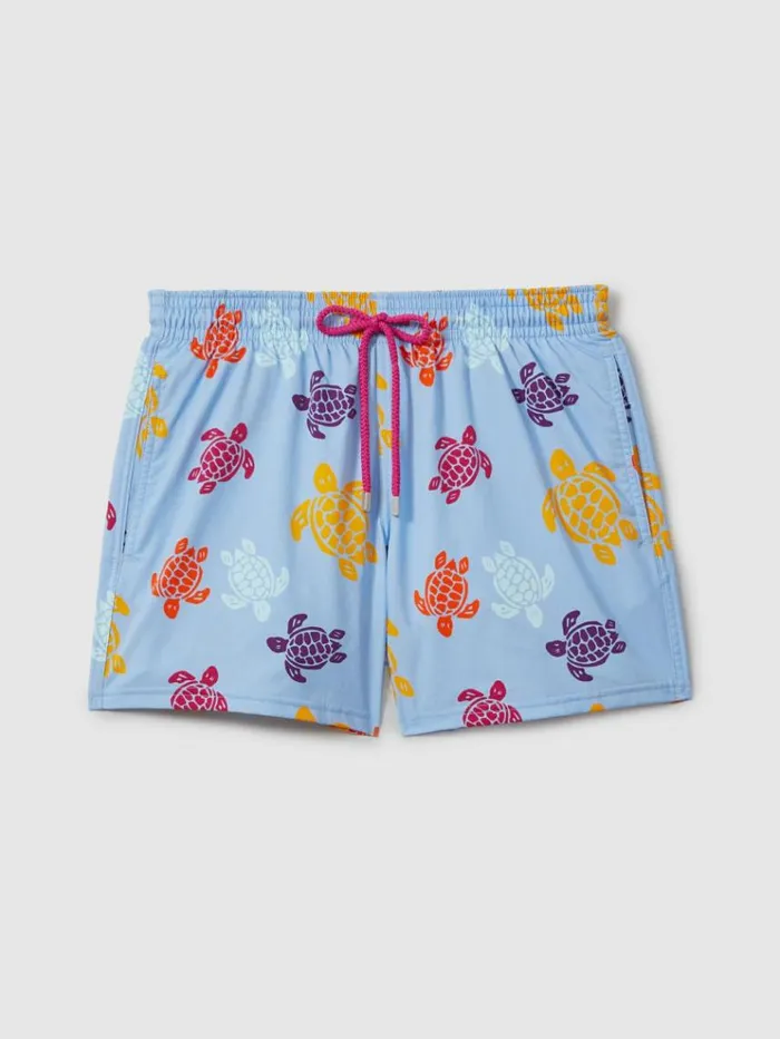 REISS Swimwear Men Vilebrequin Turtle Print Swim Shorts Fleur De Lin Blue