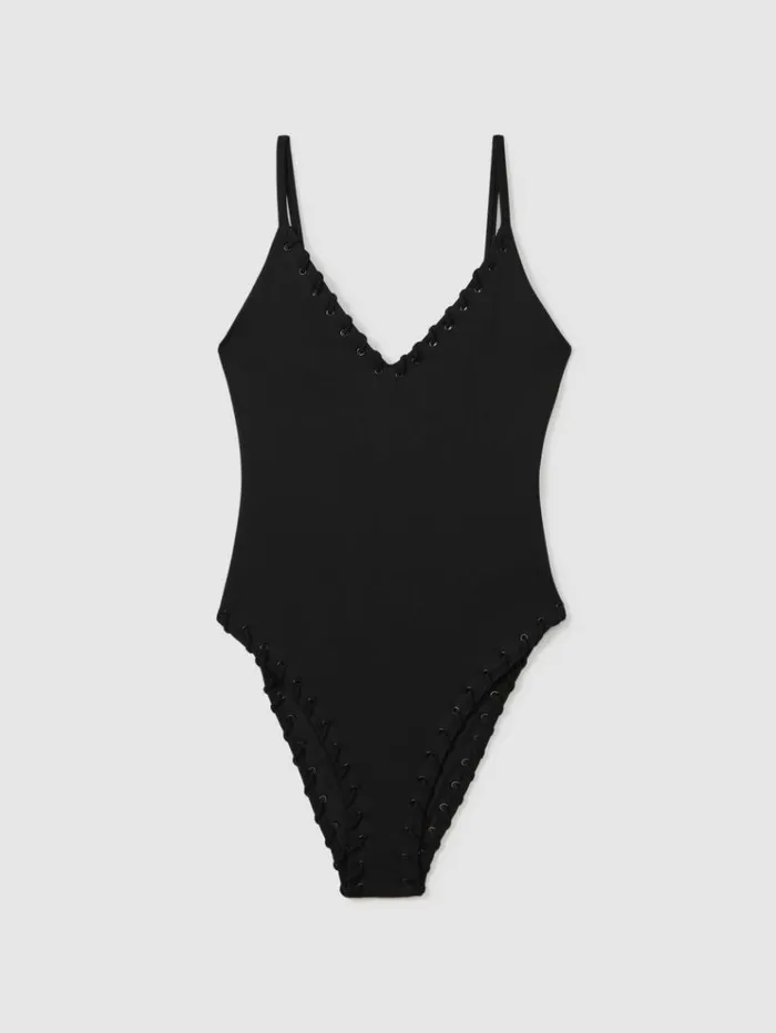 REISS Swimwear Women Good American Whip Stitch Swimsuit Black