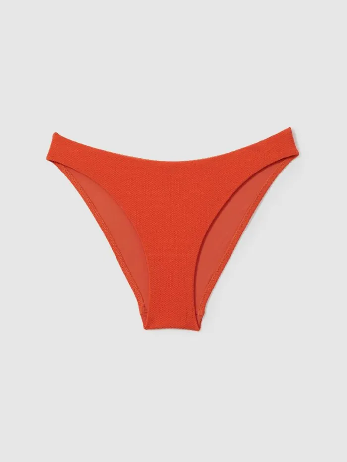 REISS Swimwear Women Textured High Rise Bikini Bottoms Orange