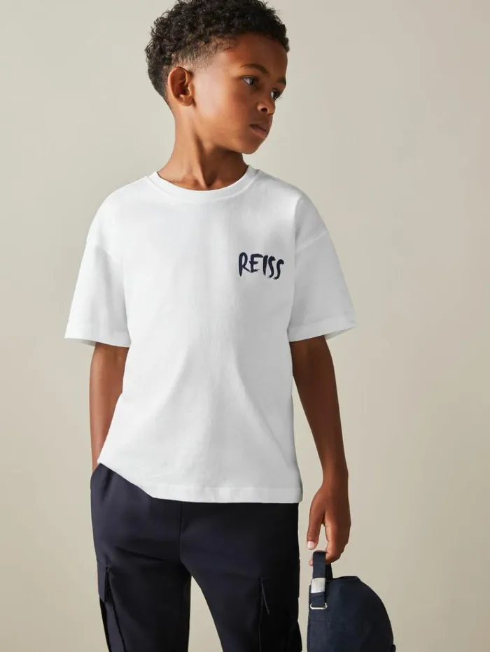 REISS TShirts Children Cotton Motif TShirt Optic Whitenavy