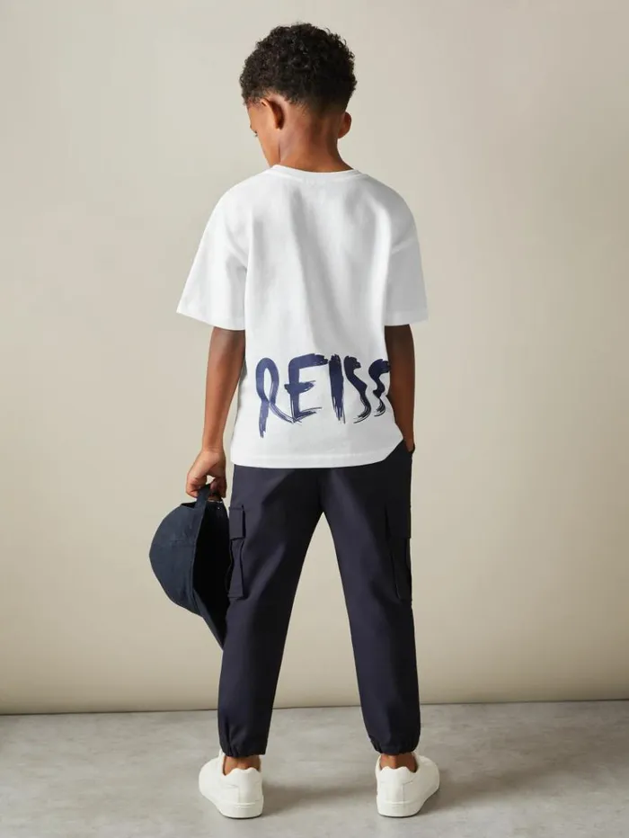 REISS TShirts Children Cotton Motif TShirt Optic Whitenavy