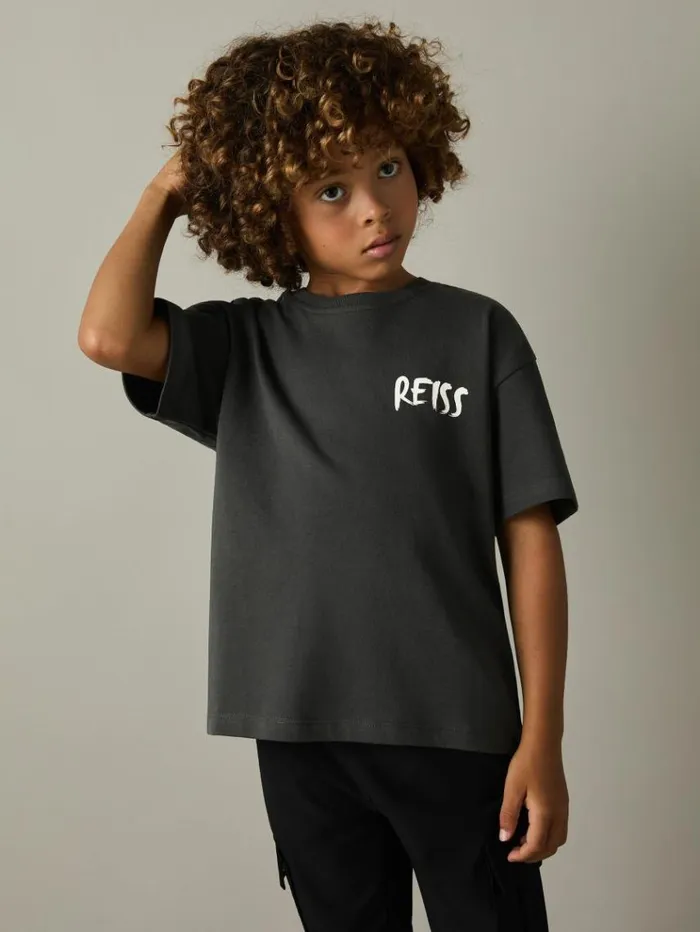 REISS TShirts Children Cotton Motif TShirt Washed Black