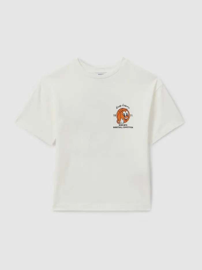 REISS TShirts Children Oversized Cotton Basketball Motif Crew Neck TShirt Off White REISS TShirts Children Oversized Cotton Basketball Motif Crew Neck TShirt Off White