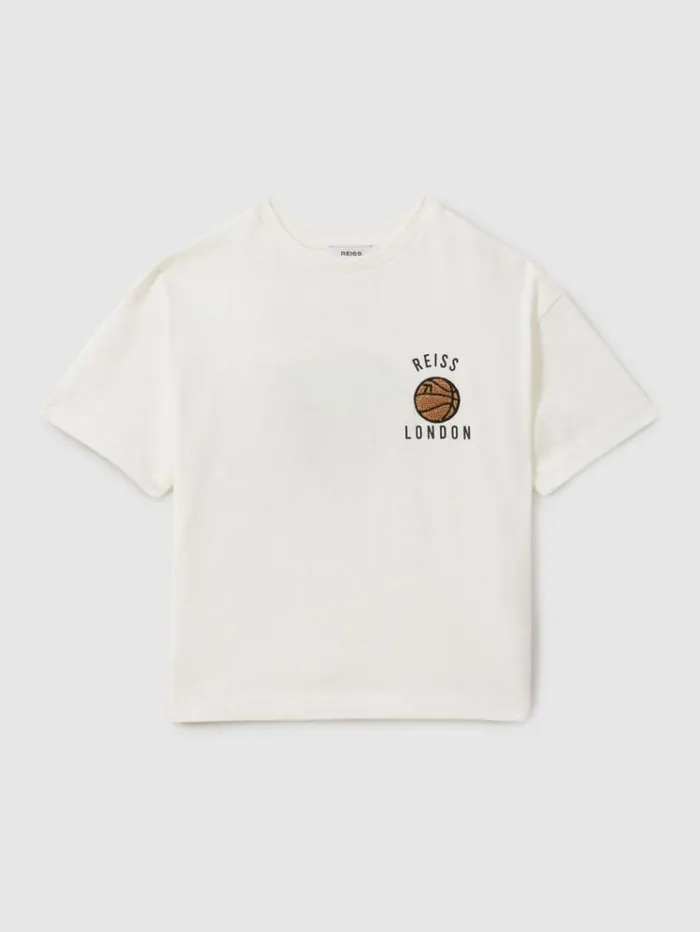 REISS TShirts Children Oversized Cotton Basketball Motif TShirt Off White