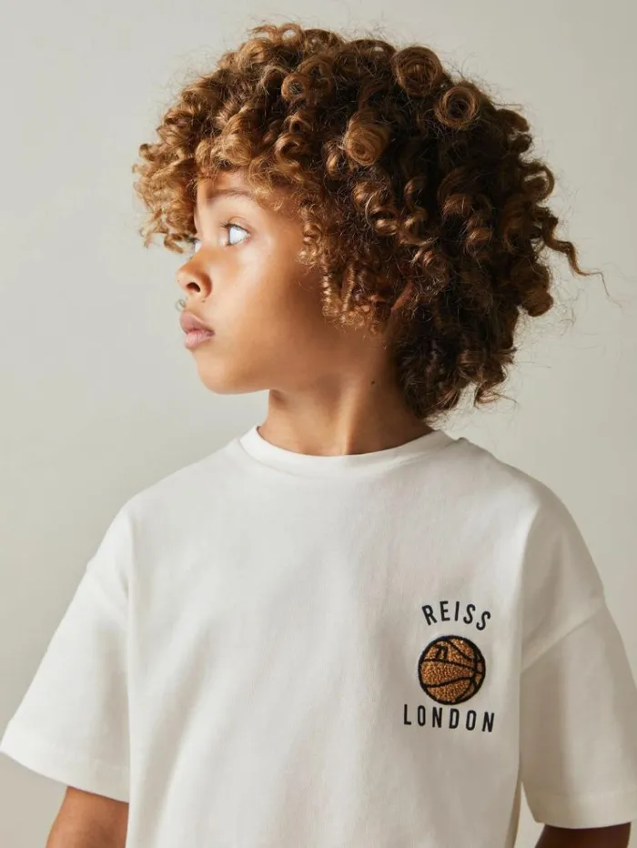 REISS TShirts Children Oversized Cotton Basketball Motif TShirt Off White