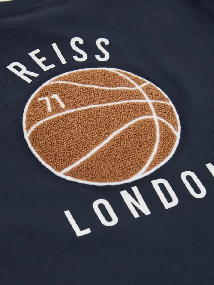 REISS TShirts Children Oversized Cotton Basketball Motif TShirt Washed Navy