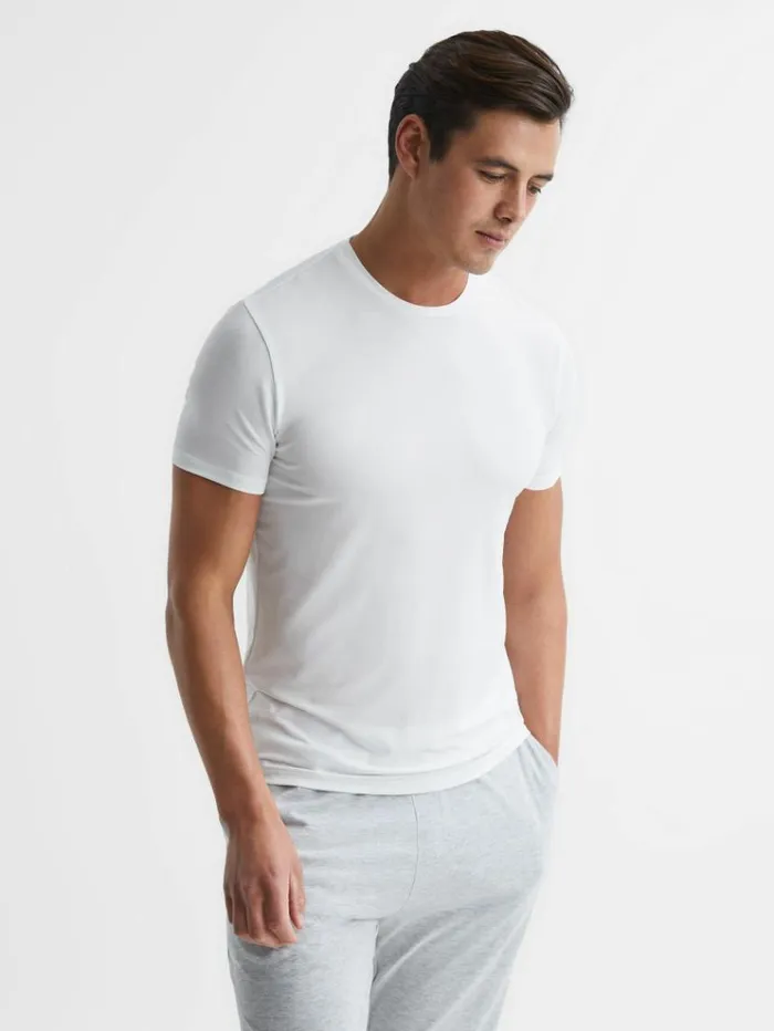 REISS TShirts Men Crew Neck Mercerised Cotton Jersey TShirt White