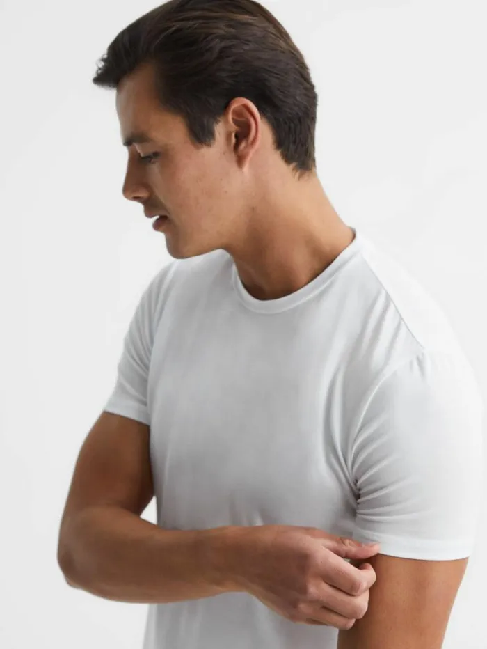 REISS TShirts Men Crew Neck Mercerised Cotton Jersey TShirt White