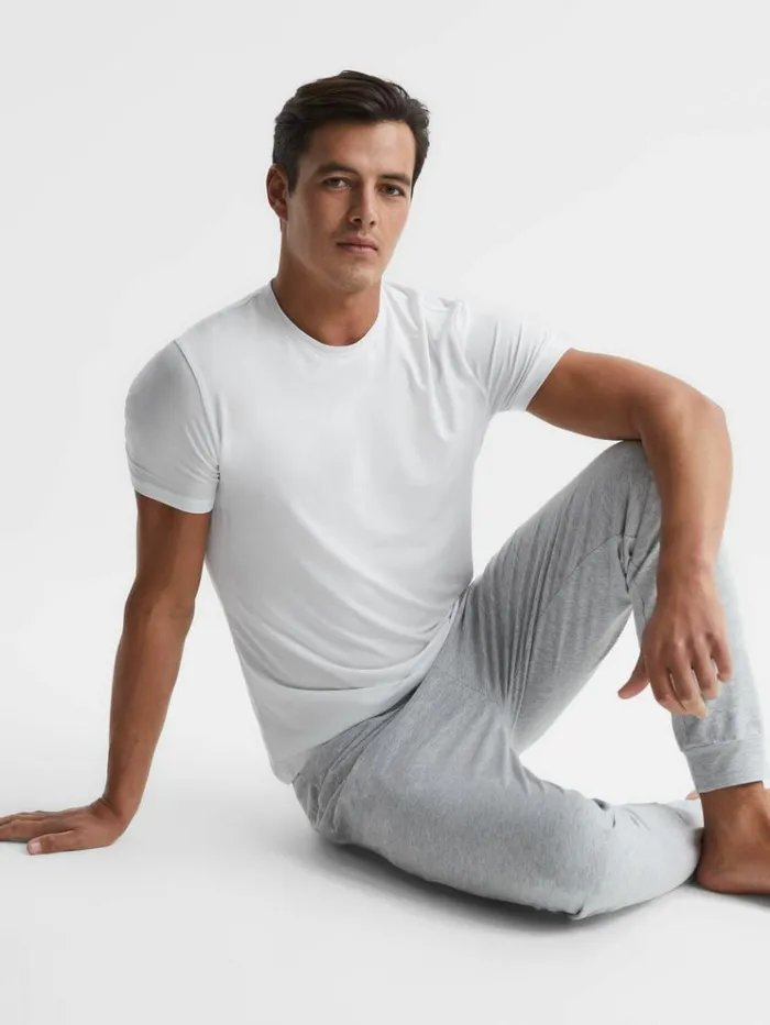 REISS TShirts Men Crew Neck Mercerised Cotton Jersey TShirt White