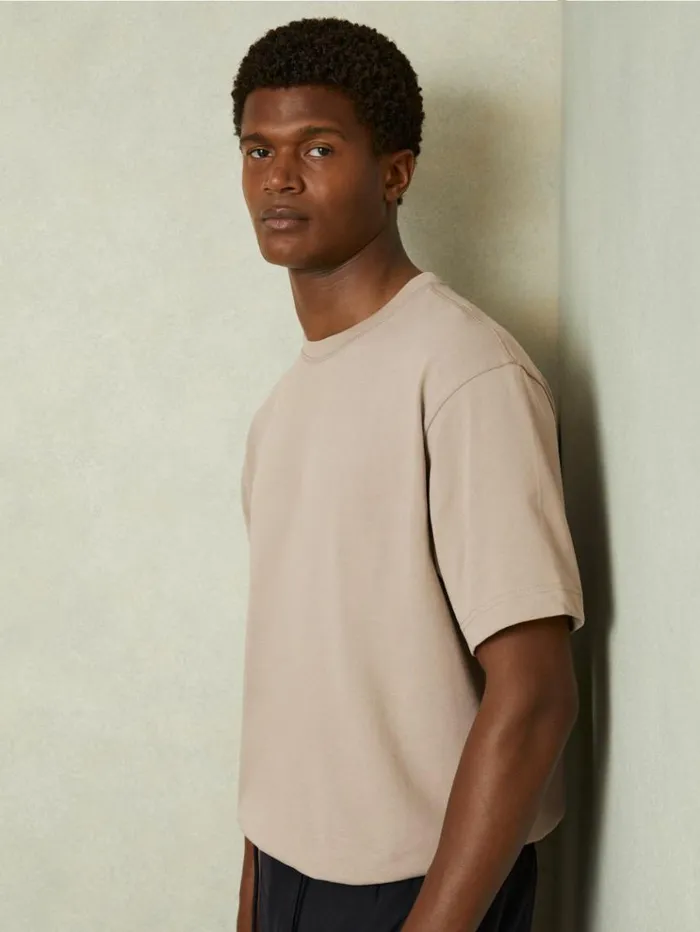 REISS TShirts Men Oversized Garment Dye TShirt Cement