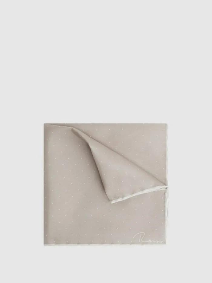 REISS Ties and Pocket Squares Men Polka Dot Silk Pocket Square Champagne