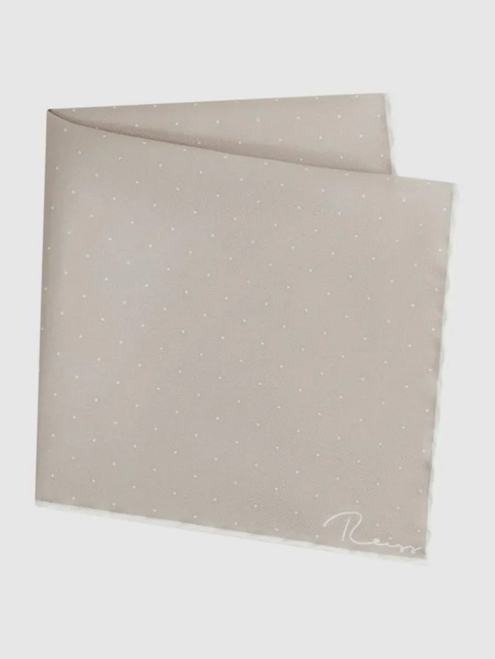 REISS Ties and Pocket Squares Men Polka Dot Silk Pocket Square Champagne