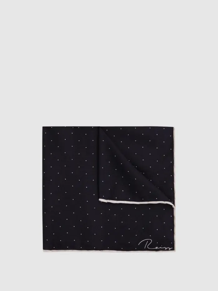 REISS Ties and Pocket Squares Men Polka Dot Silk Pocket Square Navy