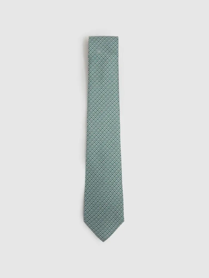 REISS Ties and Pocket Squares Men Silk Chain Pattern Tie Dark Green