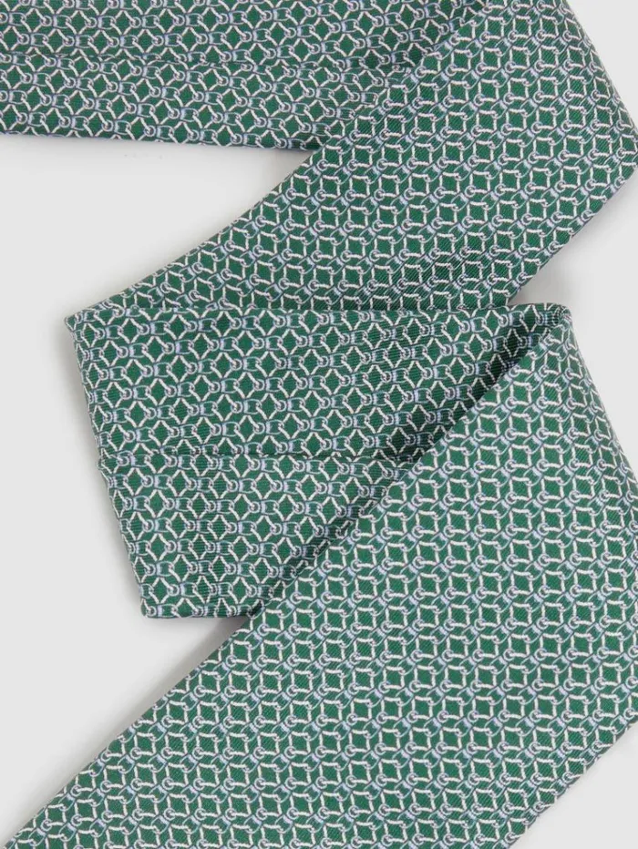 REISS Ties and Pocket Squares Men Silk Chain Pattern Tie Dark Green