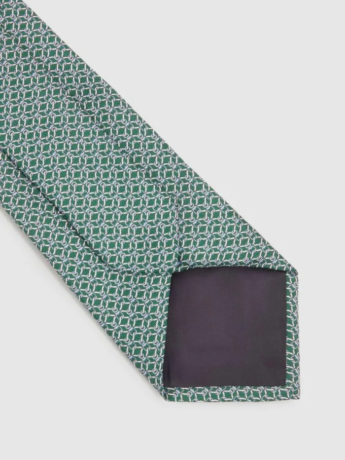 REISS Ties and Pocket Squares Men Silk Chain Pattern Tie Dark Green