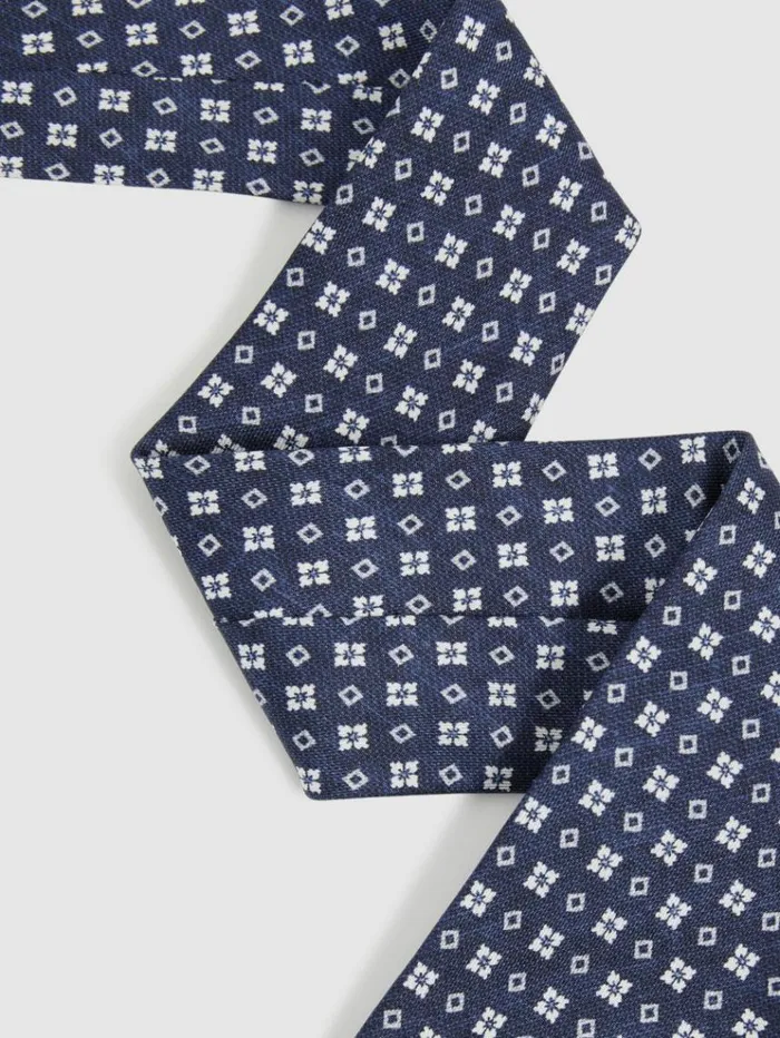 REISS Ties and Pocket Squares Men Silk Medallion Print Tie Navy
