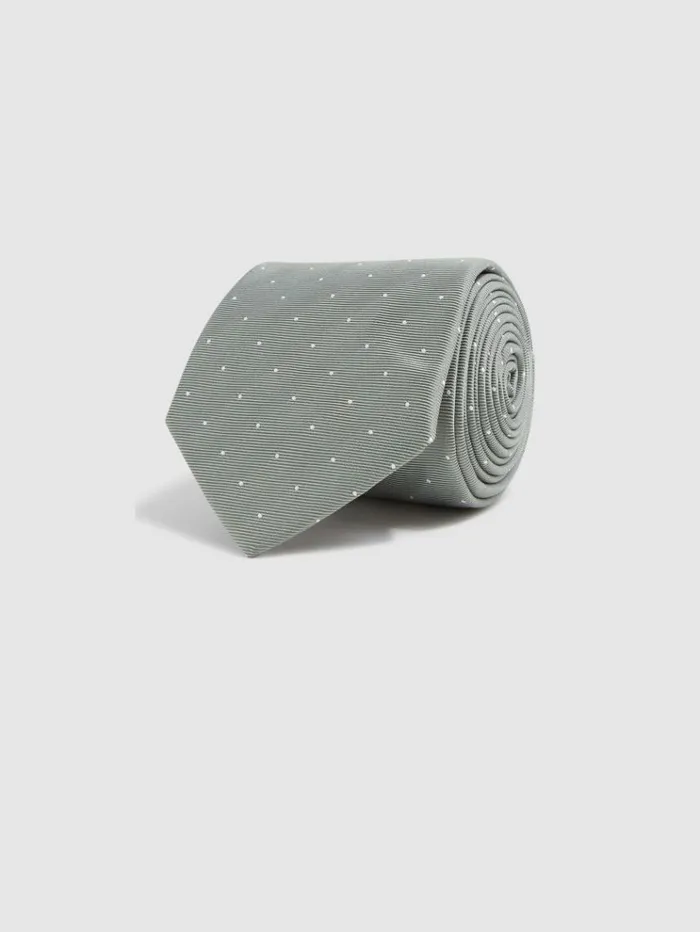 REISS Ties and Pocket Squares Men Silk Polka Dot Tie Soft Sage