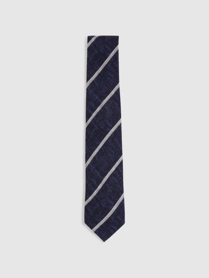 REISS Ties and Pocket Squares Men Striped Wool Melange Tie Navy