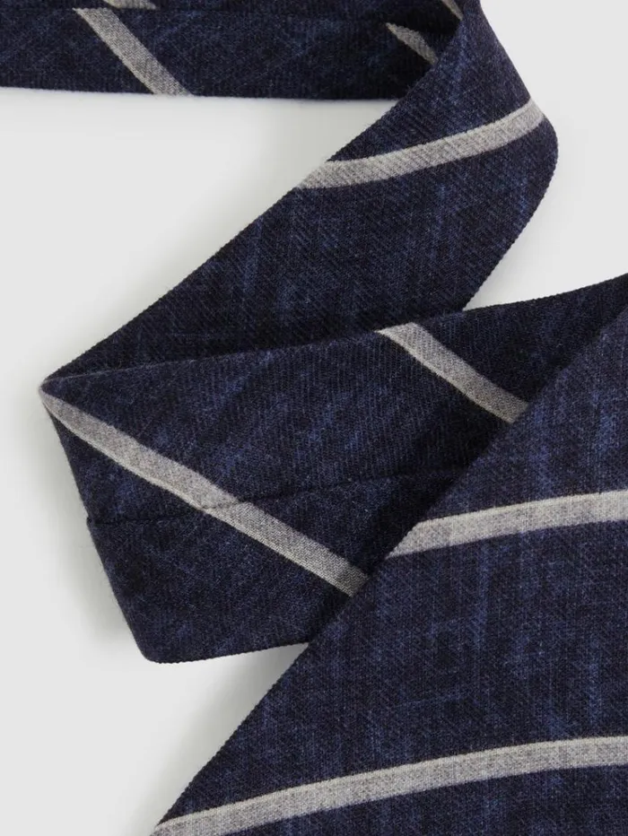 REISS Ties and Pocket Squares Men Striped Wool Melange Tie Navy
